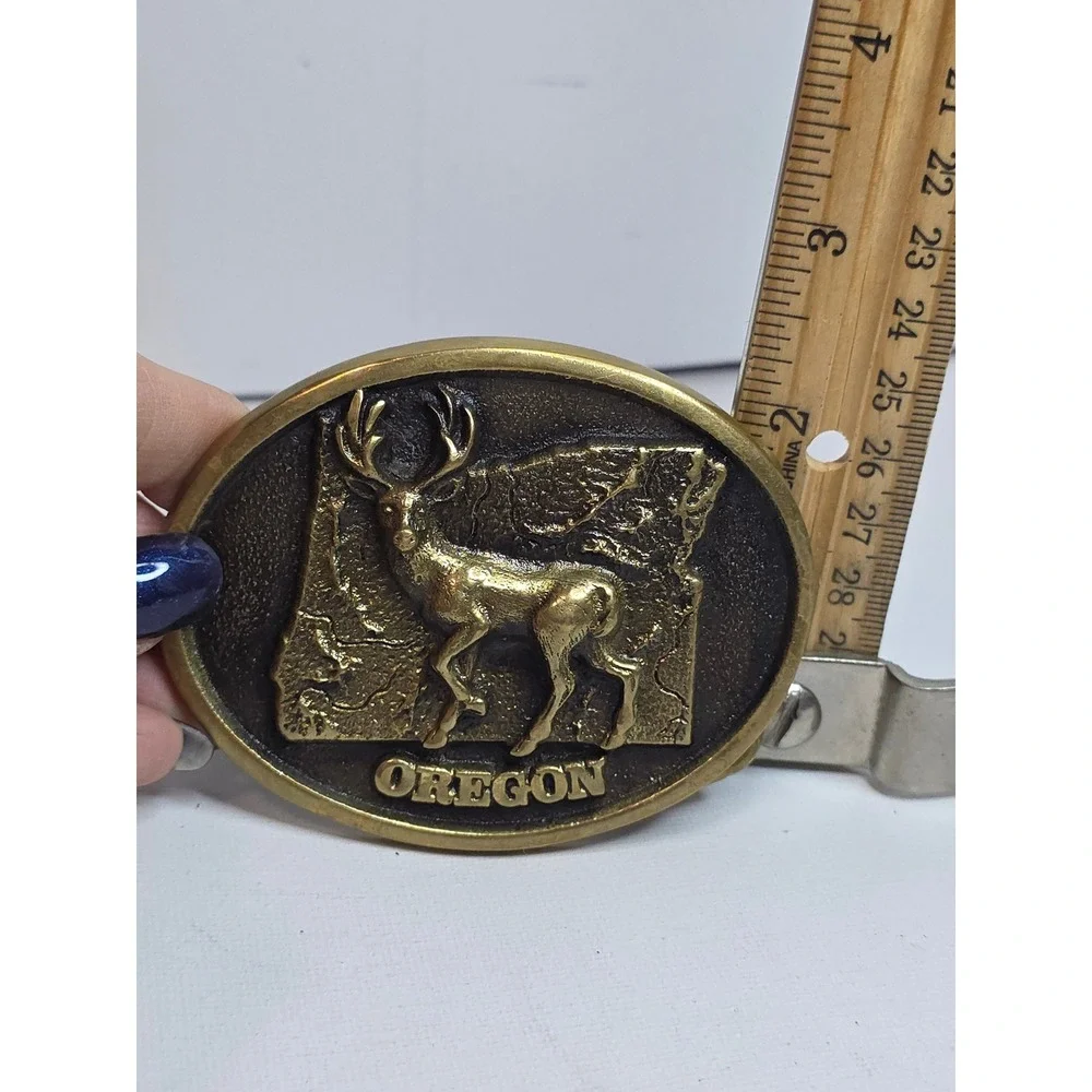 Vintage 1978 Oregon State Buck Deer Solid‎ Brass Belt Buckle Bergamot Franklin
